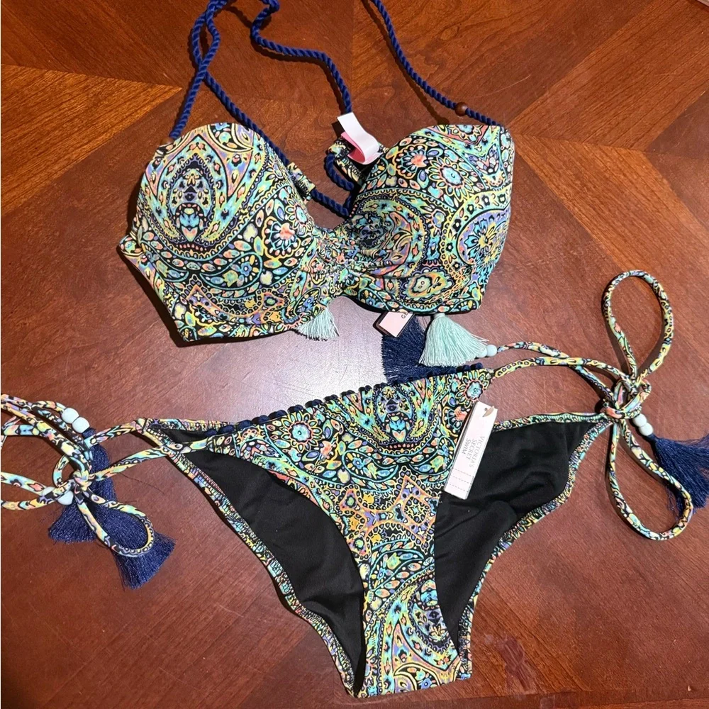 Victoria's Secret Paisley Print Bikini - Blue, Yellow, Green